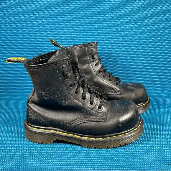 Dr. Martens Shoes - Dr. Martens Industrial Steel Toe Black Leather Boots - Women 5